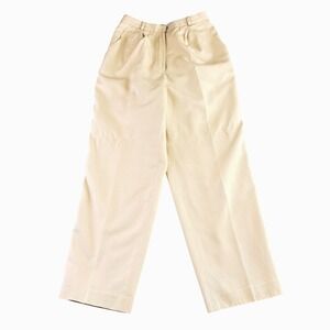 Talbots 6P Cream Pleated Trousers Silk Cotton Straight Wide Leg Office Lined VTG